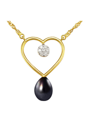 Vera Perla 18k Gold Heart Pendant Necklace for Women, with 0.07ct Genuine Diamonds and Pearl, Black