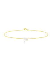 Vera Perla 18K Gold P Letter Chain Bracelet for Women, with Mother of Pearl, Gold/White