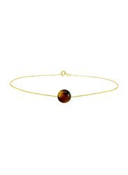 Vera Perla 10k Gold Simple Chain Bracelet for Women with 7mm Tiger Eye Stone, Gold