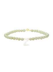 Vera Perla 10K Gold Strand Beaded Bracelet for Women, with Letter Z Mother of Pearl and Pearl Stone, White