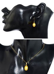 Vera Perla 2-Pieces 18K Gold Jewellery Set for Women, with Necklace & Earrings, with Diamond & Pearl Stone, Gold/Yellow