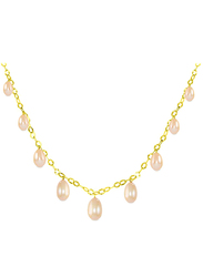 Vera Perla 18K Gold Drops Chain Necklace for Women, with Pearl Stone, Gold/Pink
