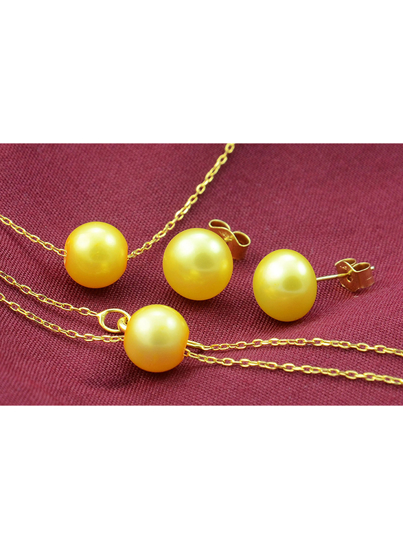 Vera Perla 3-Pieces 10K Gold Jewellery Set for Women, with Necklace, Bracelet & Earrings, with Pearl Stone, Gold