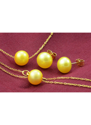 Vera Perla 3-Pieces 10K Gold Jewellery Set for Women, with Necklace, Bracelet & Earrings, with Pearl Stone, Gold