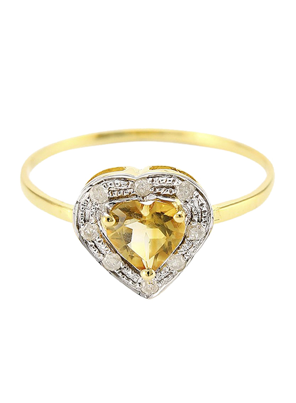Vera Perla 18k Gold Fashion Ring for Women, with 0.08 ct Diamonds and Heart Cut Citrine stone, Yellow/Gold/Clear, US 6.5