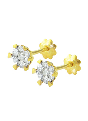 Vera Perla 18K Gold Stud Earrings for Women, with Hearts 0.22 ct Solitaire Diamonds, Gold