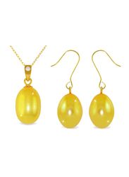 Vera Perla 2-Pieces 18K Gold Jewellery Set for Women, with Necklace & Earrings, with Diamond & Pearl Stone, Gold/Yellow