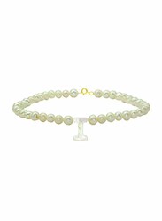 Vera Perla 10K Gold Strand Beaded Bracelet for Women, with Letter I Mother of Pearl and Pearl Stone, White