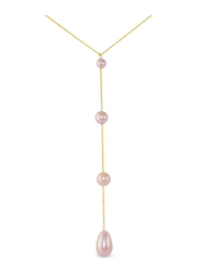 Vera Perla 18K Gold Lariat Necklace for Women Built-in Gradual Drop Pearls Stone, Purple