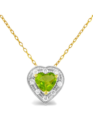 Vera Perla 18K Gold Pendant Necklace for Women, with 0.08ct Diamonds & Peridot Stone, Green/Gold
