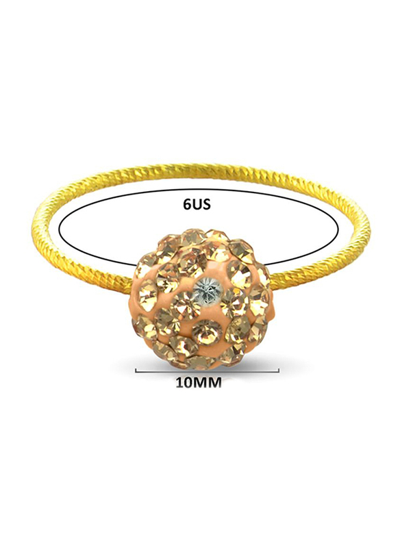 Vera Perla 18k Solid Yellow Gold Fashion Ring for Women, with 10mm Crystal Ball, Peach/Gold, 6US