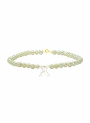 Vera Perla 10K Gold Strand Beaded Bracelet for Women, with Letter X Mother of Pearl and Pearl Stone, White