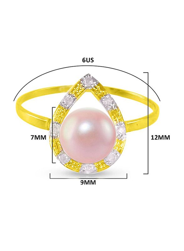 Vera Perla 18K Solid Gold Drop Fashion Ring for Women, with Diamonds and 7mm Pearl, Gold/Silver/Pink, 6 US