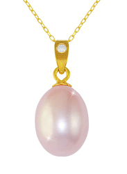 Vera Perla Pendant Necklace for Women, with 18K Gold Pearl Pendant and 10K Gold Chain, Gold/Pink
