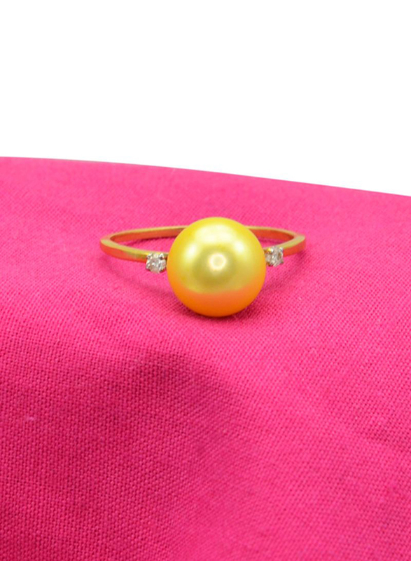 Vera Perla 18k Gold Fashion Ring for Women, with 0.04 ct Diamonds and 9-10mm Pearl, Yellow/Gold, US 5.5