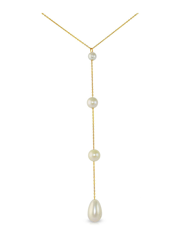 Vera Perla 18K Gold Pendant Necklace for Women, with Gradual Pearl Stone, Gold/White