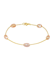 Vera Perla 10K Yellow Gold Chain Bracelet for Women, with 7mm Pearl Stone, Gold/Beige