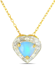 Vera Perla 18K Gold Pendant Necklace for Women, with 0.08ct Diamonds & Opal Stone, Gold/Light Blue