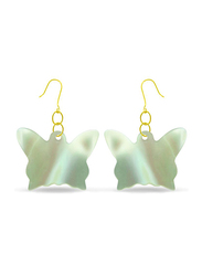 Vera Perla 18K Gold Dangle Earrings for Women, with Butterfly Shape Mother of Pearl Stone, Silver/Gold