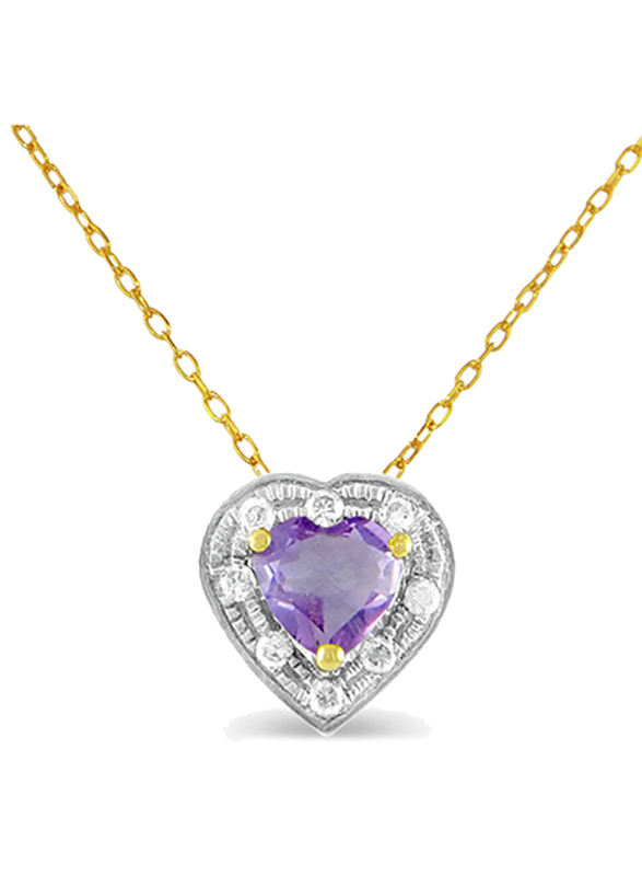 Vera Perla 18K Gold Pendant Necklace for Women, with 0.08ct Diamonds & Amethyst Stone, Purple/Gold