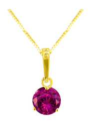Vera Perla 18K Solid Yellow Gold Necklace for Women, with 9mm Zircon Stone Pendant, Pink/Gold