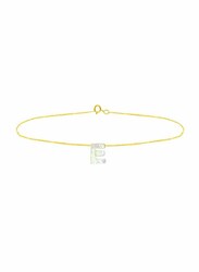 Vera Perla 18K Gold E Letter Chain Bracelet for Women, with Mother of Pearl, Gold/White