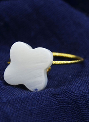 Vera Perla 18k Gold Fashion Rings for Women, with Plum Flower Shape Mother of Pearl Stone, White/Gold, US 6