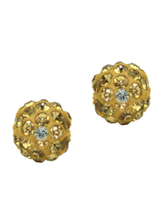 Vera Perla 18K Solid Yellow Gold Simple Ball Earrings for Women, with 10mm Crystal Ball, Brown/Gold