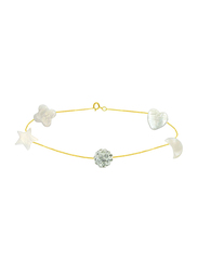 Vera Perla 18 Karat Solid Yellow Gold Gradual Bracelet for Women, with Mother of Pearl and Crystal Ball Chain Bracelet, Gold/White