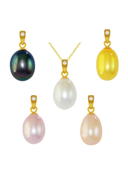 Vera Perla 18K Gold Interchangeable Pendant Necklace for Women, with 0.10 Ct Diamond & 5 Pearl Stones, Multicolor