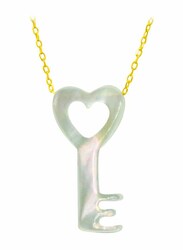 Vera Perla 10k Yellow Gold Pendant Necklace for Women, with Key Shape Mother of Pearl Stone, Jade/Green/White