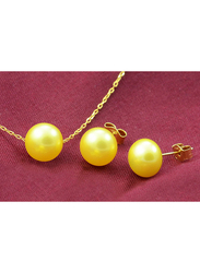 Vera Perla 2-Pieces 18K Gold Jewellery Set for Women, with Necklace & Earrings, with Pearl Stone, Gold
