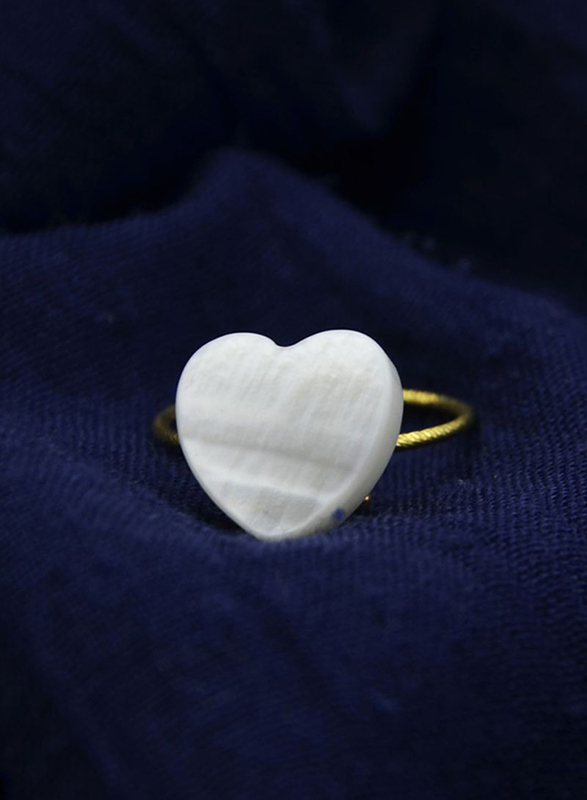 Vera Perla 10k Gold Heart Shape Fashion Ring, with Mother of Pearl Stone, White/Gold, US 6