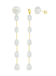 Vera Perla 18K Gold Drop Earrings for Women, with 7mm Pearl Stone, White/Gold