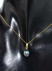 Vera Perla 18K Gold Pendant Necklace for Women, with Pearl Stone, Gold/Black