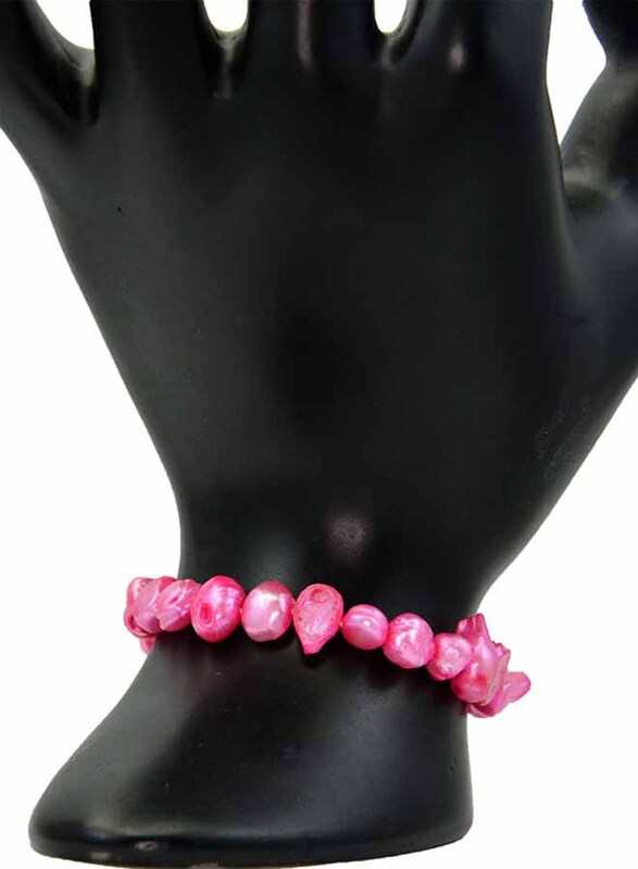 Vera Perla 10K Gold Strand Beaded Bracelet for Women, with Pearl Stone, Pink