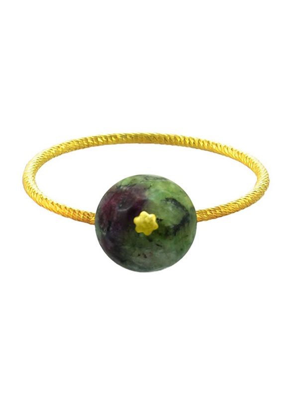 Vera Perla 18k Solid Yellow Gold Fashion Ring for Women, with Ruby Zoisite Stone, Green/Gold, 6US