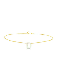 Vera Perla 18K Gold Charm Bracelet for Women, with D Letter Mother of Pearl Stone, Gold/White