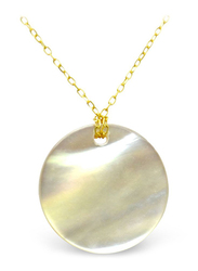Vera Perla 18K Gold Pendant Necklace for Women with Coin Shape Mother of Pearl Necklace, White/Gold