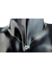 Vera Perla 18K Gold Pendant Necklace for Women, with 0.08ct Diamonds & Topaz Stone, Blue/Gold