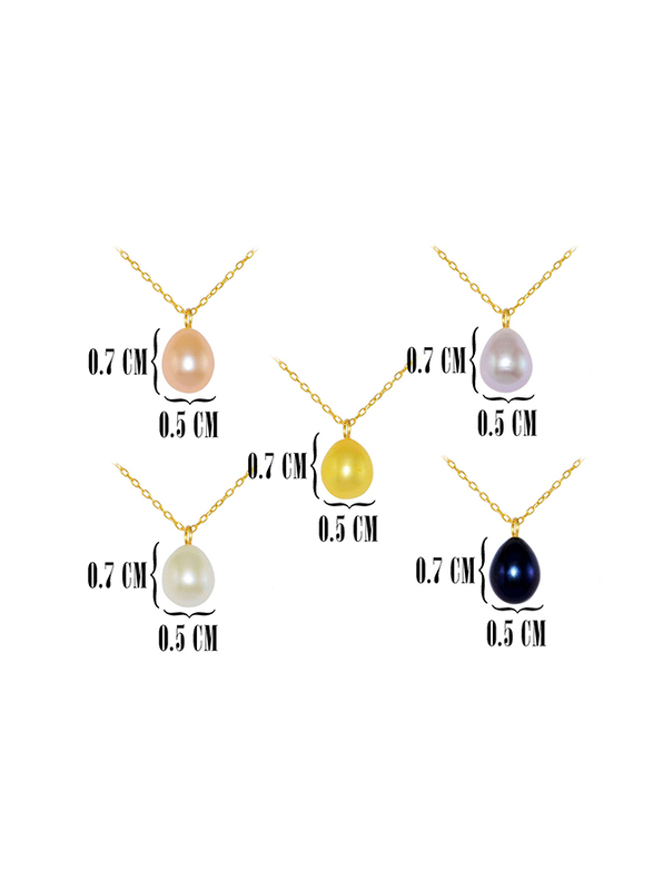 Vera Perla 10K Gold Necklace for Women, with 5 Pearls Stone Pendant, Multicolor