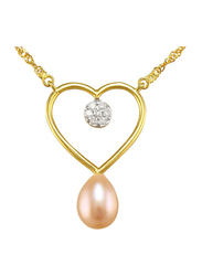 Vera Perla 18k Gold Heart Pendant Necklace for Women, with 0.07ct Genuine Diamonds and Pearl, Rose Gold