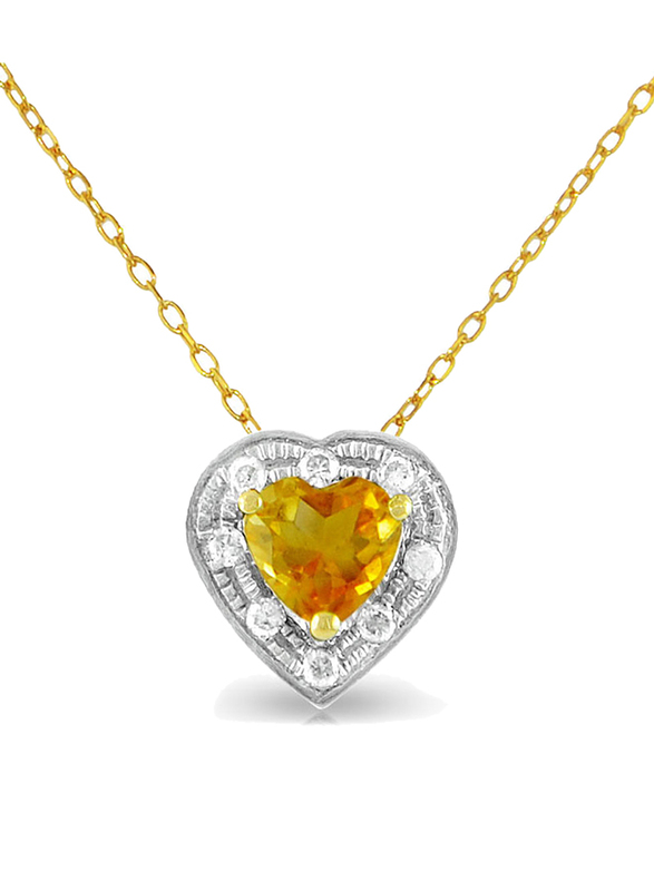 Vera Perla 18K Gold Pendant Necklace for Women, with 0.08ct Diamonds & Citrine Stone, Yellow/Gold