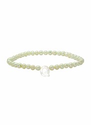 Vera Perla Elastic Stretch Bracelet for Women, with Letter Q Mother of Pearl and Pearl Stone, White