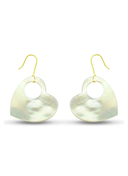 Vera Perla 18K Gold Dangle Earrings for Women, with Hole Heart Mother of Pearl Stone, White/Gold