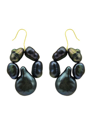 Vera Perla 18K Gold Dangle Earrings for Women, with Drop Shape Mother of Pearl Stone, Green/Gold