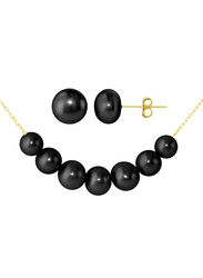 Vera Perla 10K Yellow Gold Necklace Set for Women, with Pearl Stone and Earrings, Gold/Black