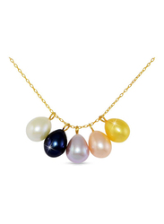 Vera Perla 10K Gold Chain Necklace for Women with 5-In-1 Pearl Pendant, Black/White/Yellow/Purple/Pink