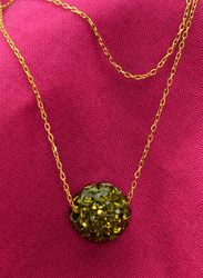 Vera Perla 10K Solid Gold Pendant Necklace for Women, with 10 mm Crystal Ball, Green/Gold