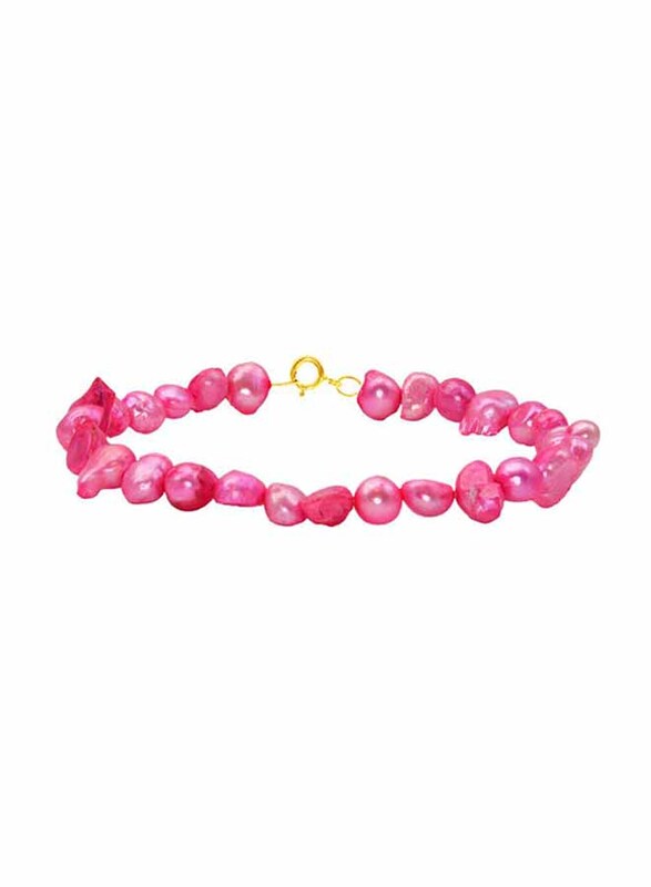Vera Perla 10K Gold Strand Beaded Bracelet for Women, with Pearl Stone, Pink